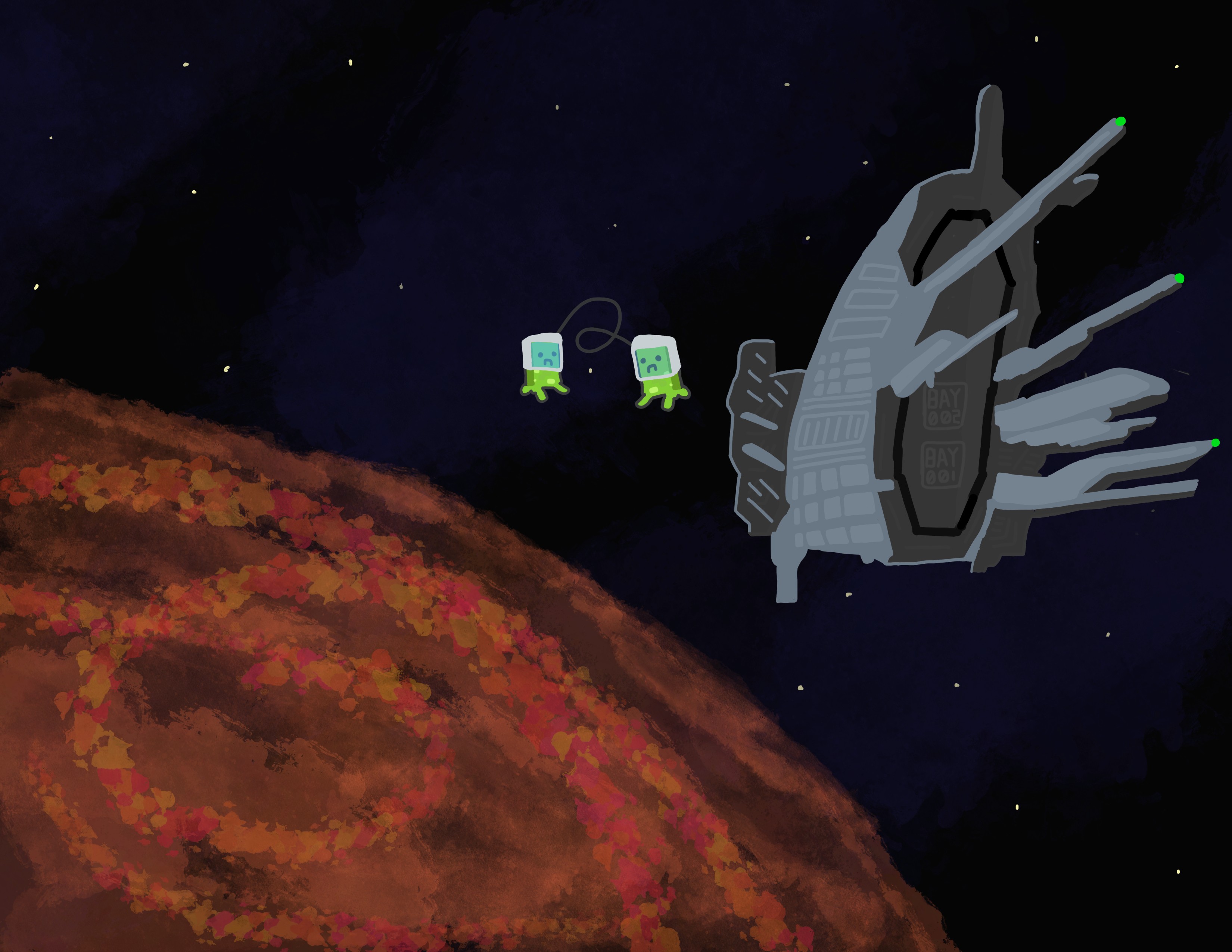 Spaceship with red planet in background